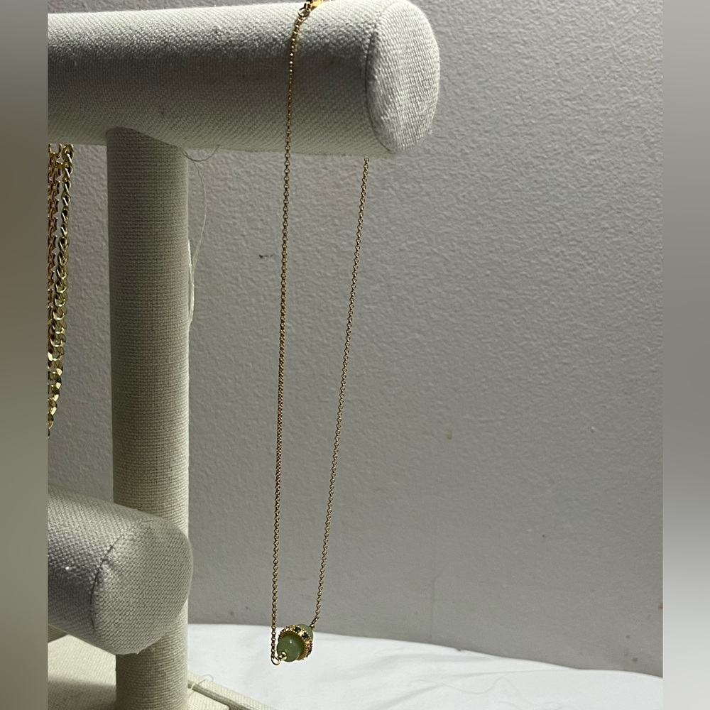 EVRY Gold Tone Green Stone Necklace w/ Spinning Multicolor Crystal Accent